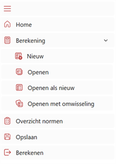 Menu uitgeklapt